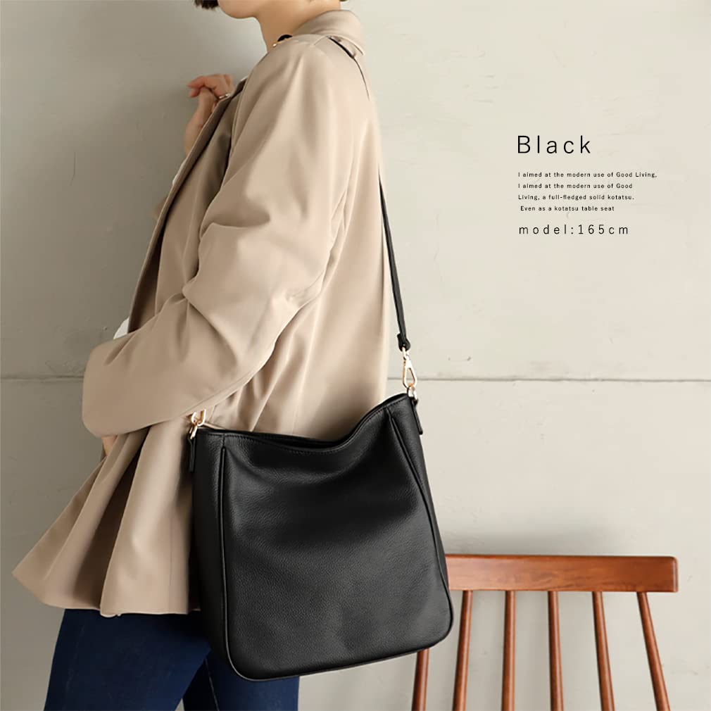 VITAFELICE Genuine Leather 2-Way Shoulder Bag for Women, Sib-20003n (Black)