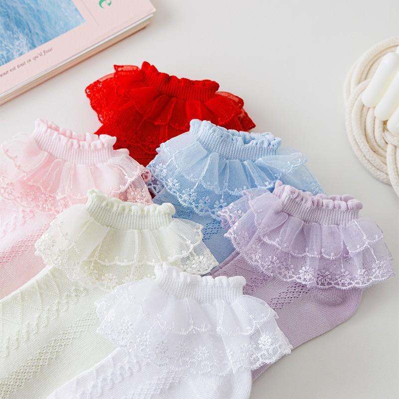 Girls Lace Trim Socks Thin White Dance Princess Kids Toddler Baby Latin