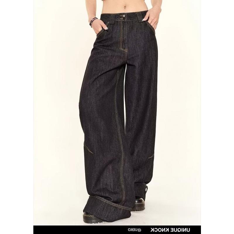 2024 Unisex Washed Black Retro High-Waist Loose Wide-Leg Mopping Jeans