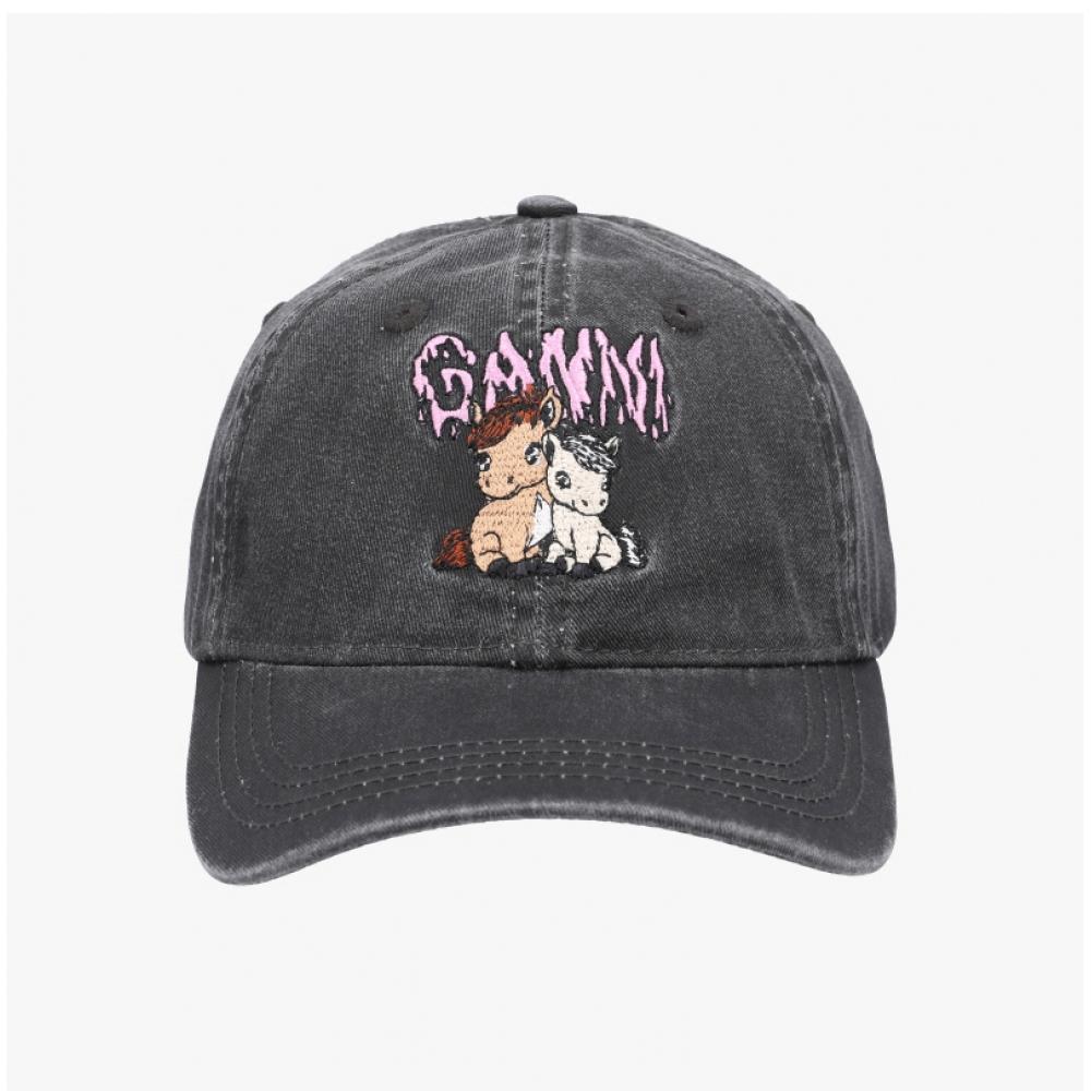 Ganni Vintage Washed Pony Logo Baseball Cap B3020094