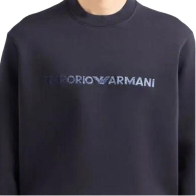 Emporio Armani Letter Logo Embroidered Crew Neck Long Sleeve Sweatshirt Men sweatshirt Navy-Blue 3D1M70-1JHSZ-09R2