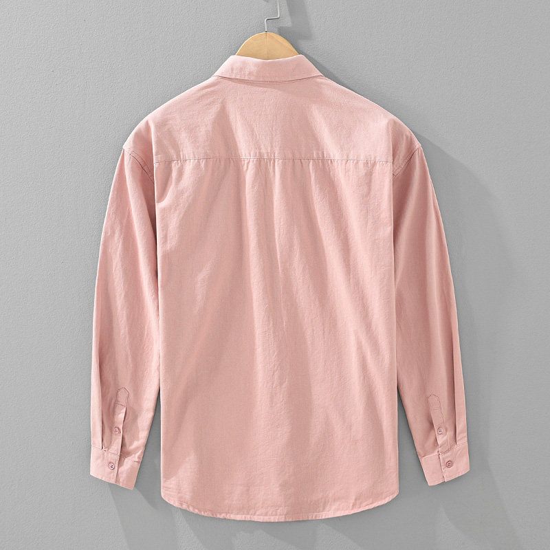 Men's Long-Sleeve Shirt for Spring and Autumn, Fresh White Versatile Pure Cotton Shirt with a Turn-Down Collar, Comfortable and Soft Top