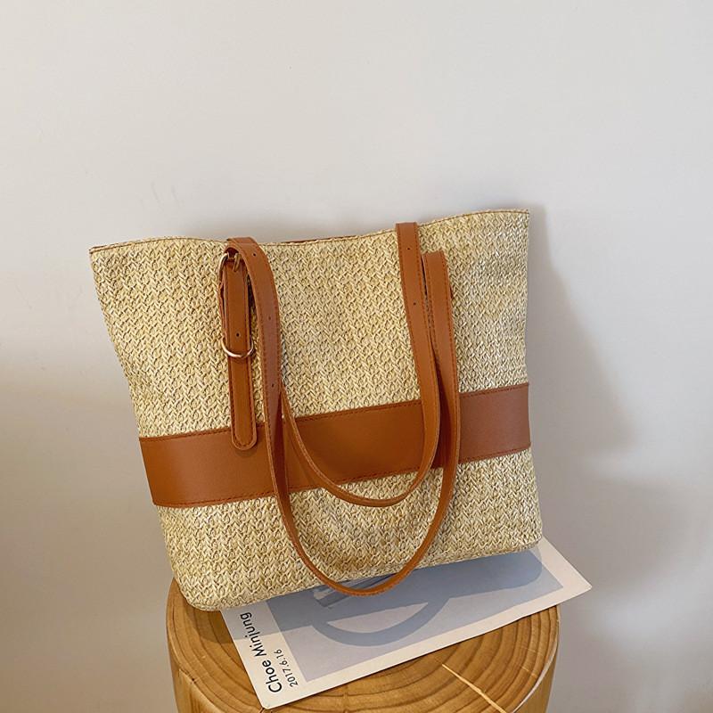 Ethnic Style 2024 Summer New Casual Woven Straw Bag Simple Trendy Tote Bag White Color хаки