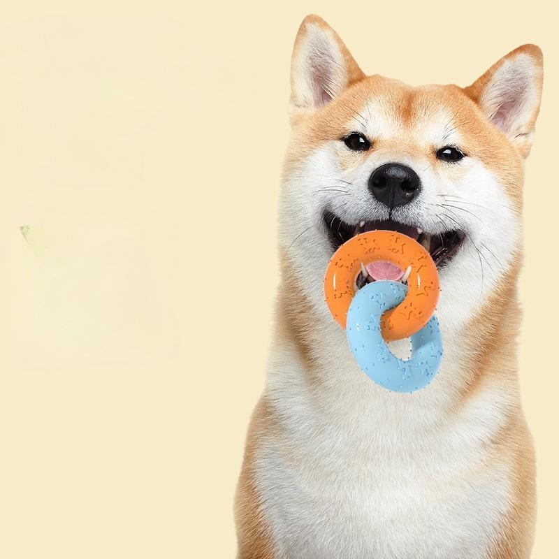 Dog Chew Toys for Cleaning Teeth Pink Soft Rubber Bone Funny Ball Interactive Donut Treat for Small Medium Dogs Pet Gifts