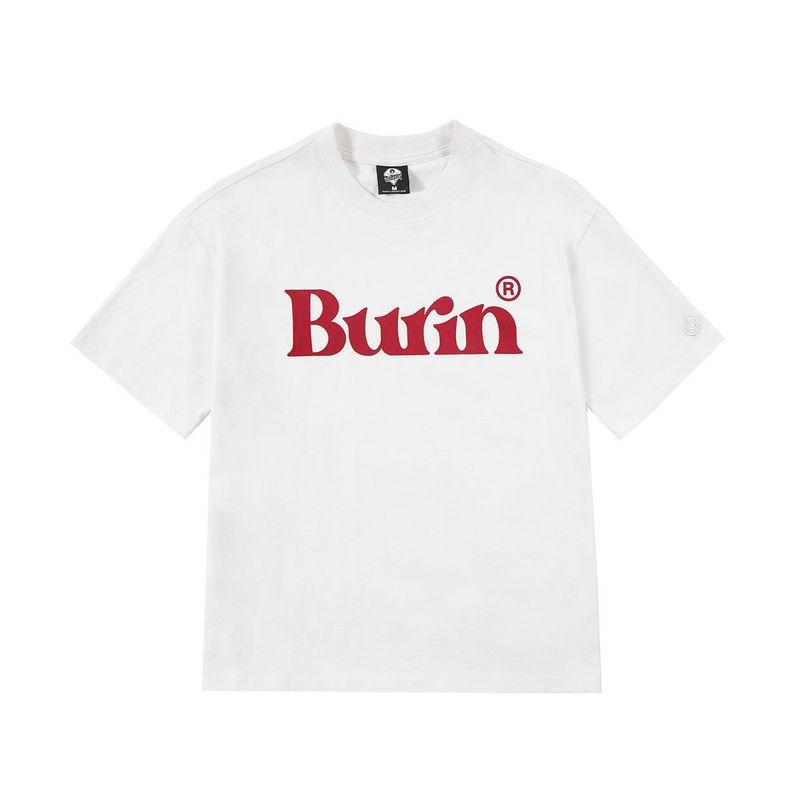 Burnin* Chest Logo Short-Sleeve T-Shirt for Men and Women, Black American Street Style Loose Fit Top Trendy