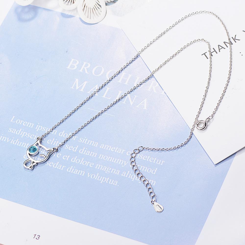 Fashion Cat Necklace Female Tide Simple Design Sense of Hundred Niche Blue Short Collarbone Chain Necklace Popular Jewelry Gift for Girlfriend
