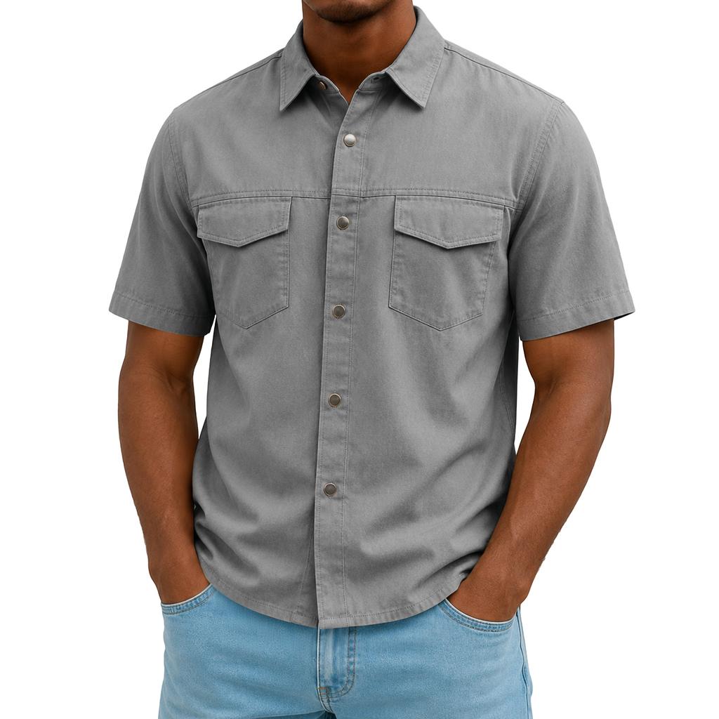 Men's Cotton Short Sleeve Work Shirt Casual Utility