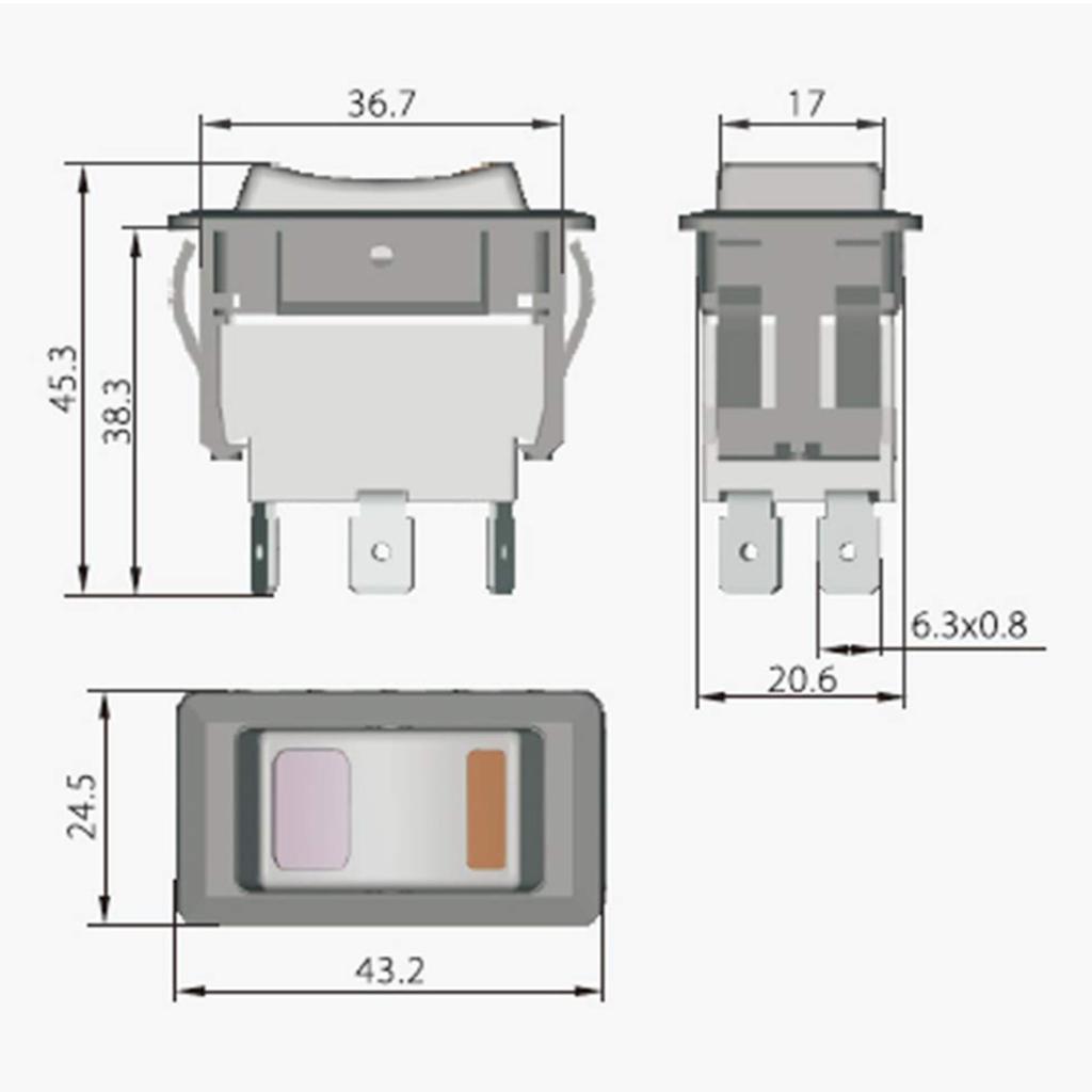 Industrial 6 Pin Rocker Switch 125/250V 20/15A Push Button Switches Arc Pushbutton Switch for Industrial Electric Power
