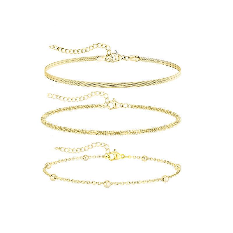 Trendy Multi-layer Sparkling Snake Bone Anklet Set