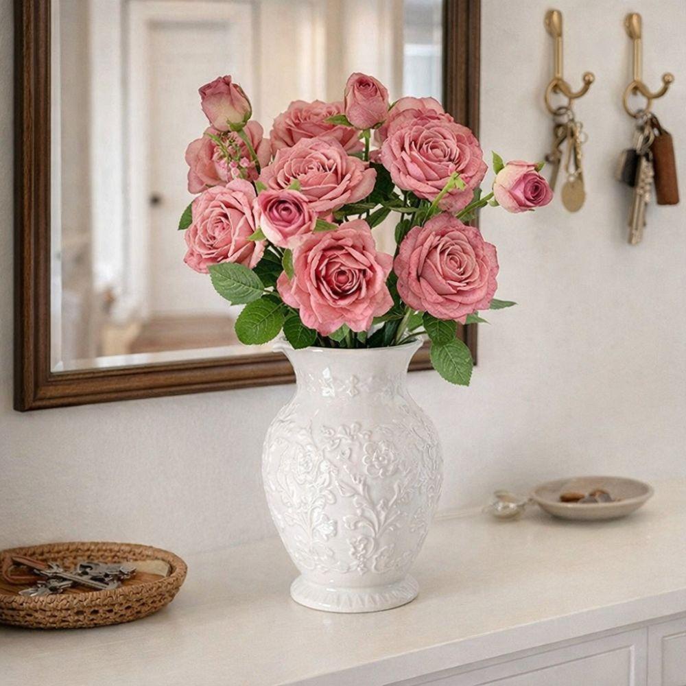 Fleurs de Rose Artificielles à 3 Têtes Bord Brûlé Bouquet de Pivoines Artificielles Rose Simulation Soie Cadeau Festif