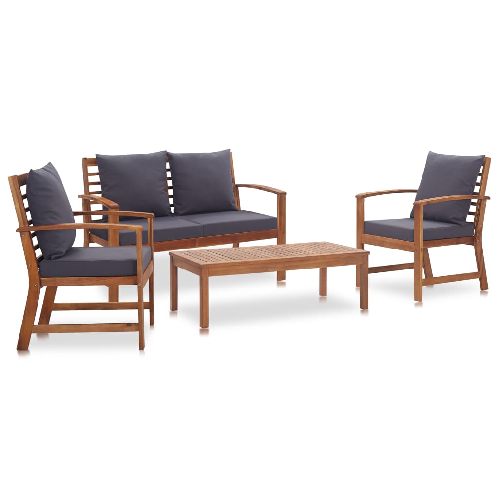 Garden Lounge Set with Cushions 4 Piece Solid Acacia Wood