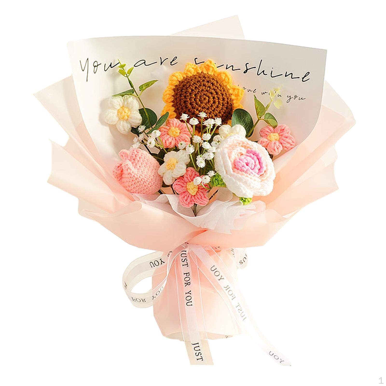 

Готовый букет цветов, связанный крючком, готовый креативный букет ручной работы pink flower