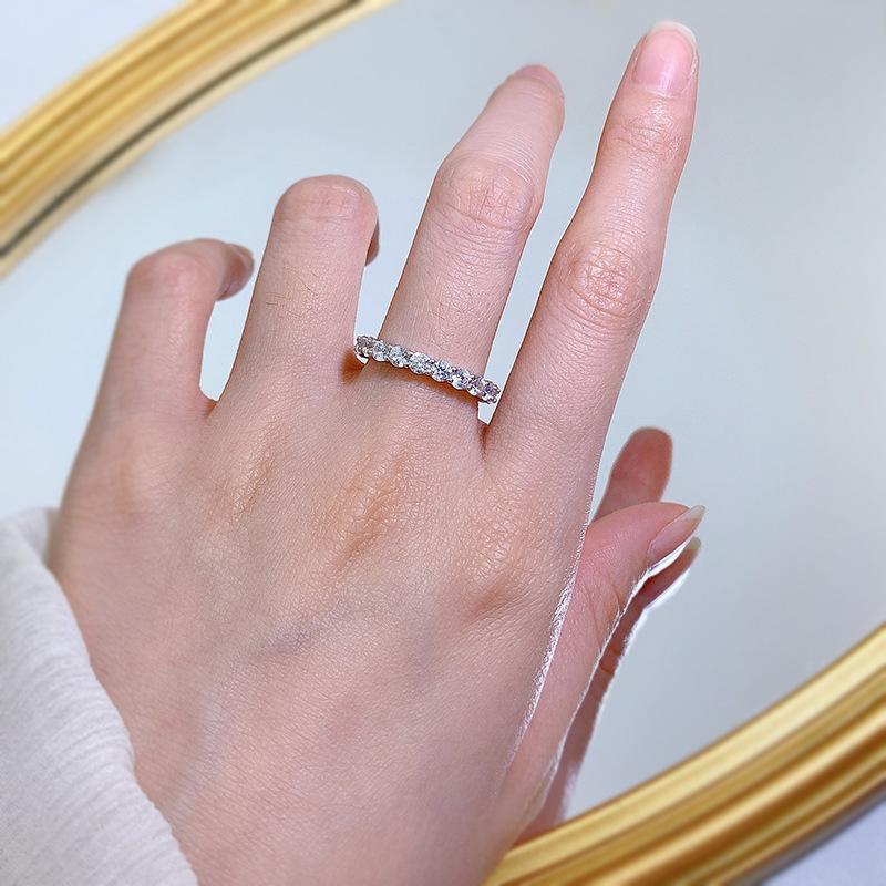 Luxury Women's Ring S925 Silver Row Diamond Ring for Women In Europe and America 3mm Full Diamond Ring