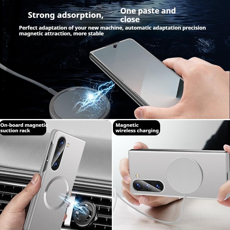 For Magsafe Metal Paint Plating Magnetic Frosted Case For Samsung Z Fold 7 6 5 4 3 ZFlip 7 6 5 4 3 Wireless Charge Slim PC Cover