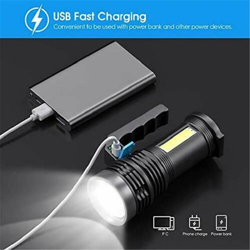 Newest 2000mAh Portable High Power Rechargeable Led Flashlights Ultra Camping Torch With COB Side Lamp Outdoor Lighting ABS Make