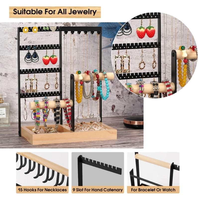 Iron Jewellery Stand Organiser Necklaces Bracelets Earring Jewelry Display Shelf for Bedroom 4Tier Display Stand Holder