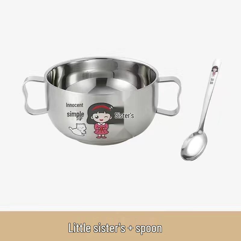 ZISIZ Double-Layer Cartoon Kids Bowl with Spoon