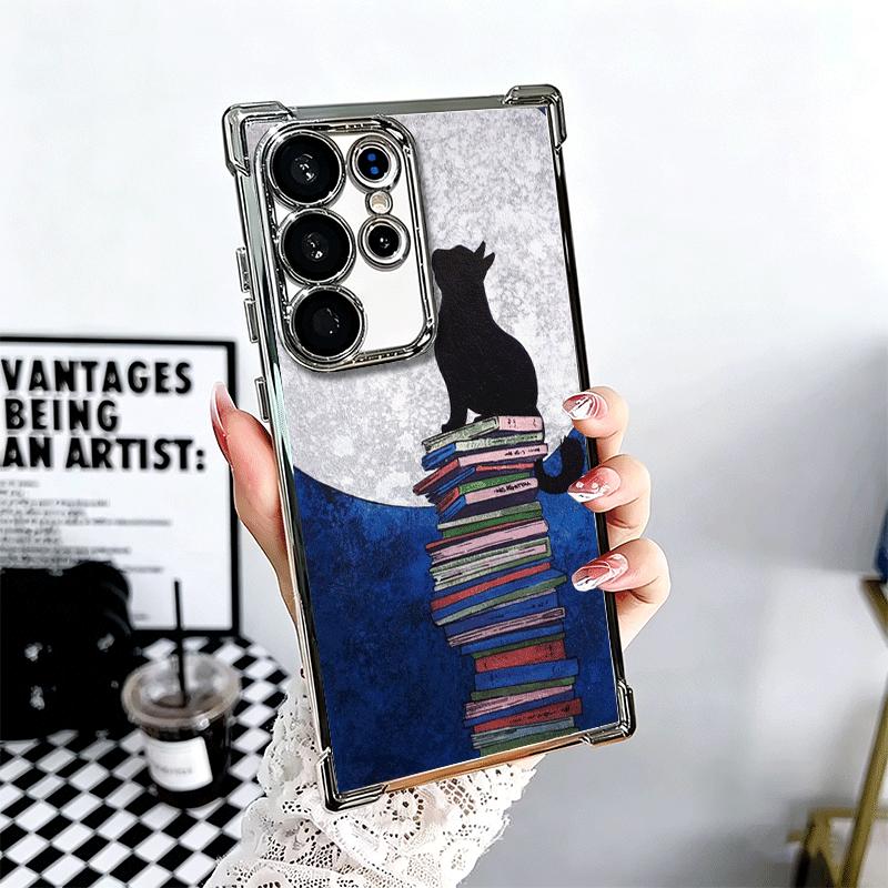 Black Cat Aesthetic Pattern Plating Phone Case For Samsung Galaxy S24 S25 FE S26 Edge S23 Ultra S22 S21 Plus S20 Anti-Fall Airab