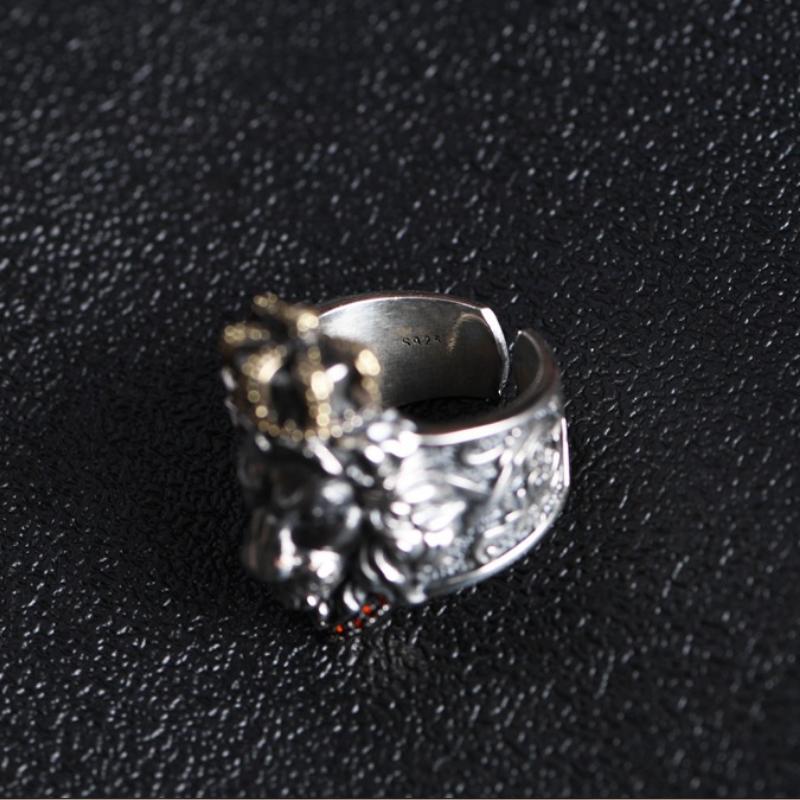 Open Ring Real Silver Retro Handmade Crown Lion Rings For Man Woman S925 Sterling Silver Lion Head Open Ring Fine Jewelry Gift