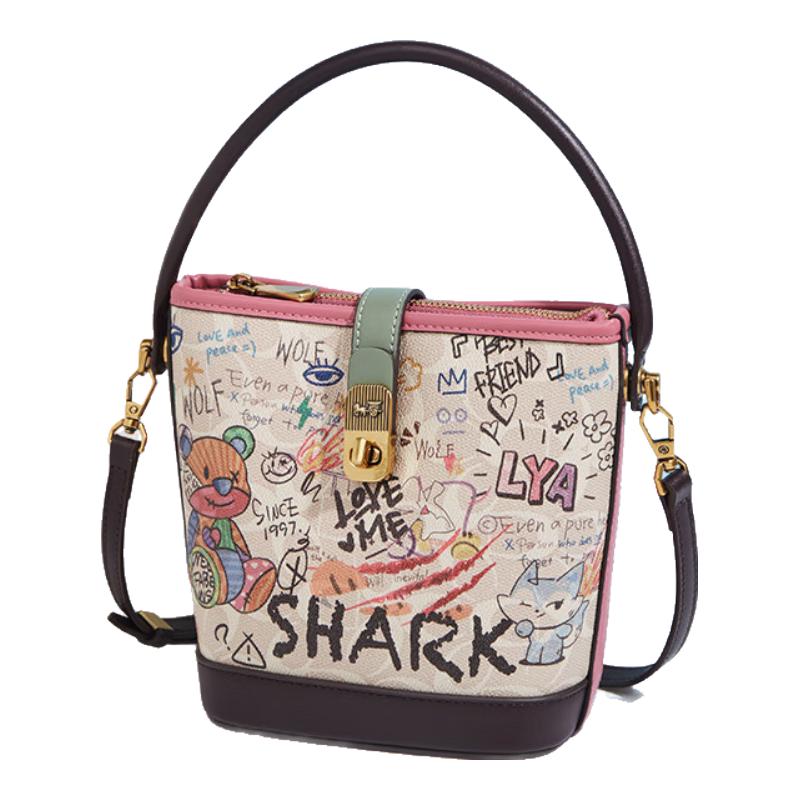 FOXER Women s Graffiti Print Bucket Shoulder Bag
