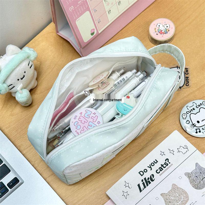 Korean Style Green Star Cute Kitten Multi-functional Pencil Case for Middle School Students