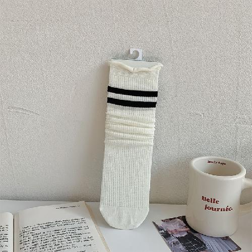 

Hollow Out Thin Breathable Women Socks Spring Summer Casual Striped Middle Tube Socks College Style Polka Dot Cotton Long Socks One Size