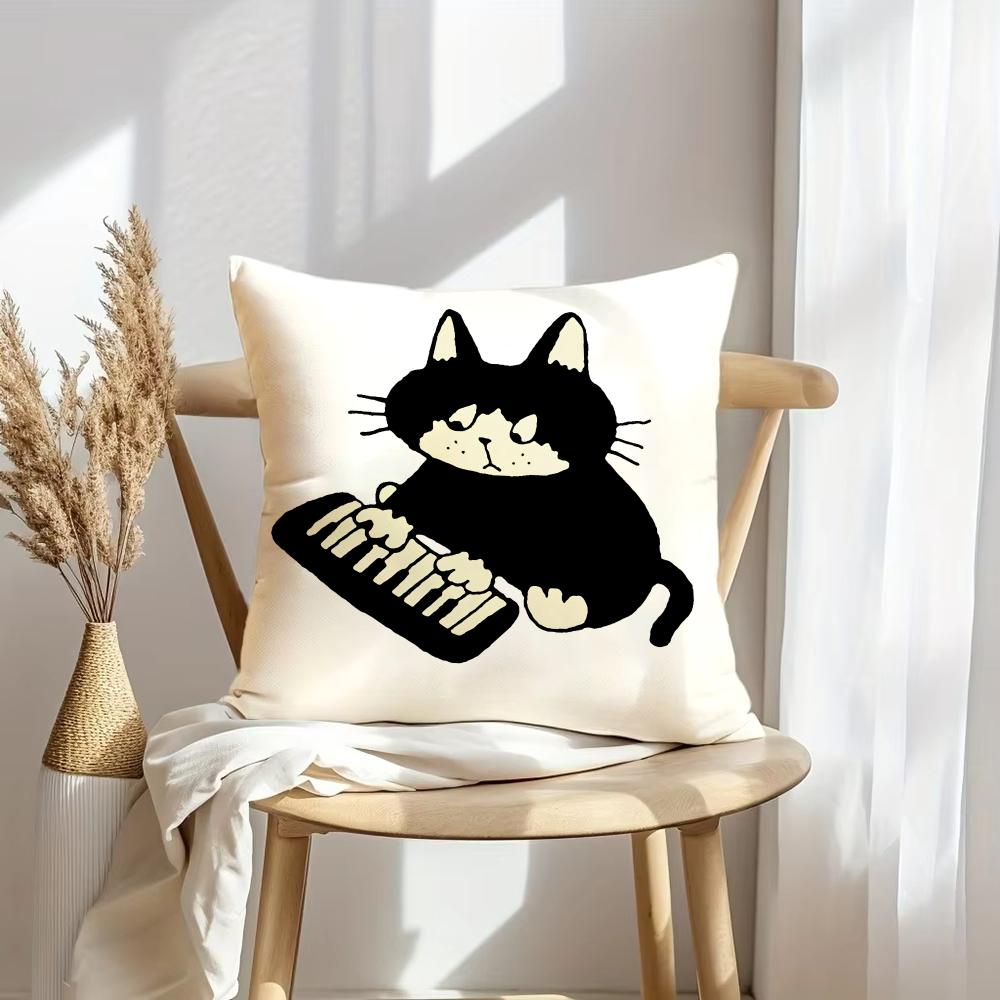 Katzenillustrationen Kissenbezug Weicher Plüsch Überwurf Kissenbezug Beidseitiger Dekorativer Kissenbezug Sofa Schlafzimmer Heimdekoration
