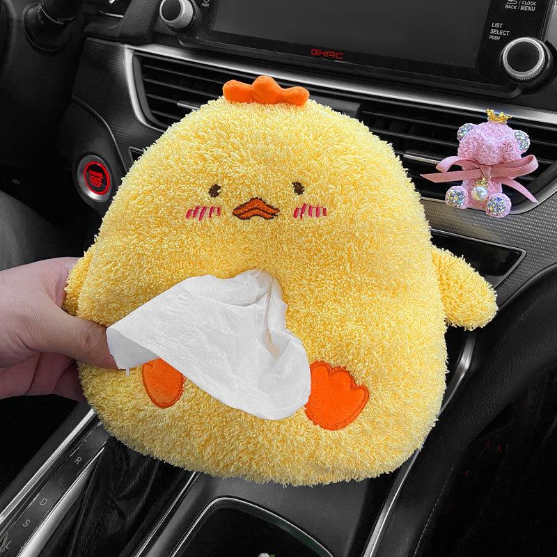 Car Cartoon Plush Tissue Box Cute Hanging Car Tissue Holder for Armrest/Seat Back Soft Plush Paper Case Auto Decor Accessories