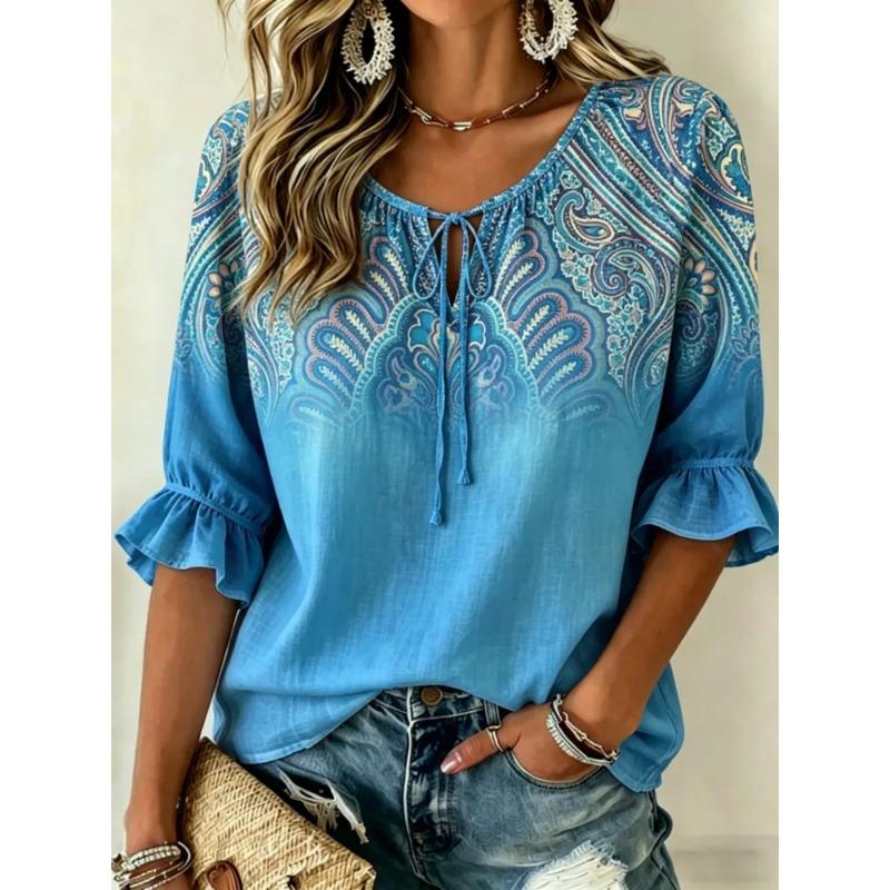 Women s round neck half sleeve lace T-shirt L