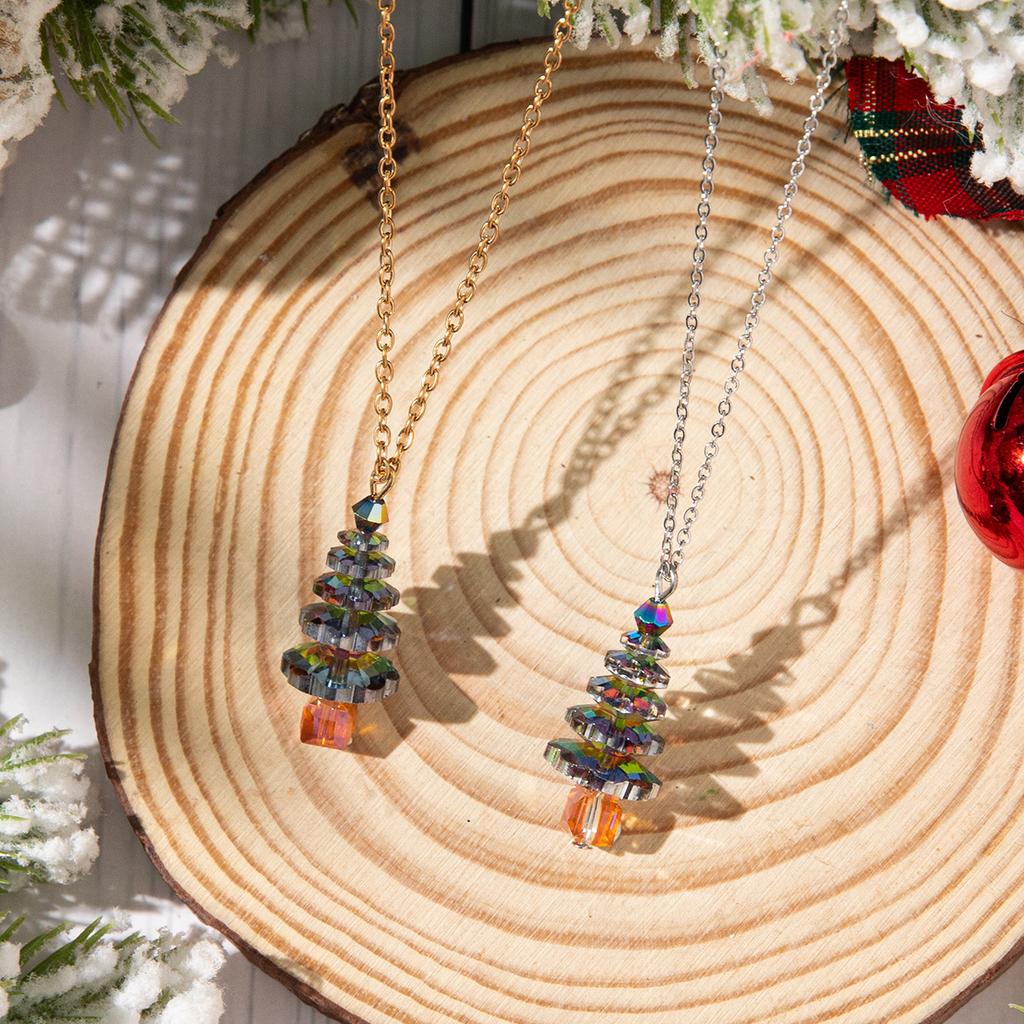 Christmas Tree Crystal Exquisite Necklace for Women Christmas Theme Creative Design Festival New Year Party Jewelry Gifts