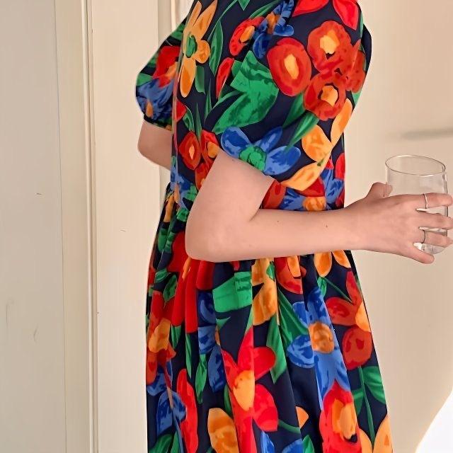 French Elegant Floral Summer New Dress Retro Printing Loose Medium and Long Skirt High Sense