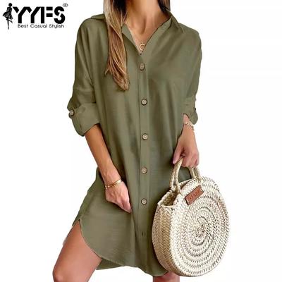 Damenmode Frühling Herbst Einfarbig Druck Langarm POLO Hals Casual Kleider