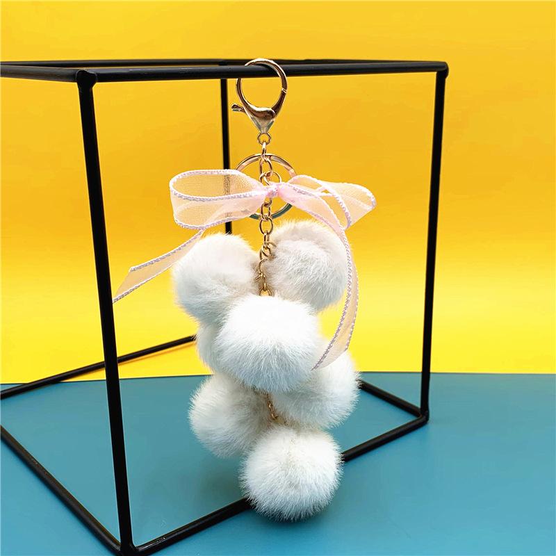 Cute Creative Grape Fruit Lace Bow Fur Ball Plush Doll Toy Keychain Pendant Bag Hanging Backpack Charm Car Keyring New Year Gift