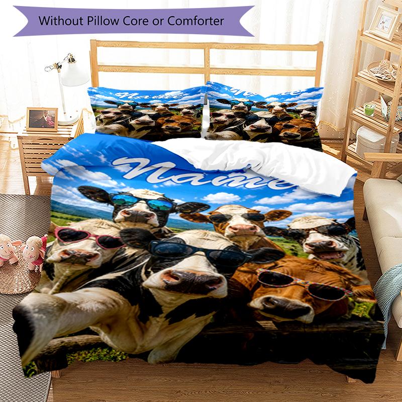 3pcs Custom Name Cow Bedding Set Duvet Cover Closure Includes 1 Duvet Cover & 2 Pillowcases, Soft and Comfortable for All Seasons.