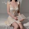 Women's Satin Mesh Push Up Padded Cami Sleep Dress with Open Front Robe Set