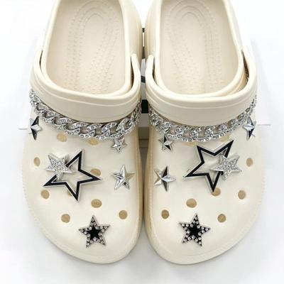 12PCS Fashion Shoe Charms Set Accessories Hole Shoe Buckle Metal Rhinestone Chain Five Pointed Star DIY Shoes Decorations