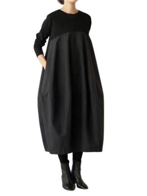 Spring Long Sleeve Long Cocoon Switching Resort Casual Maxi Plus Sizes Popular Free [kisetsumate] Women's Dress, Fall/Winter Dress, Pattern, Dress,