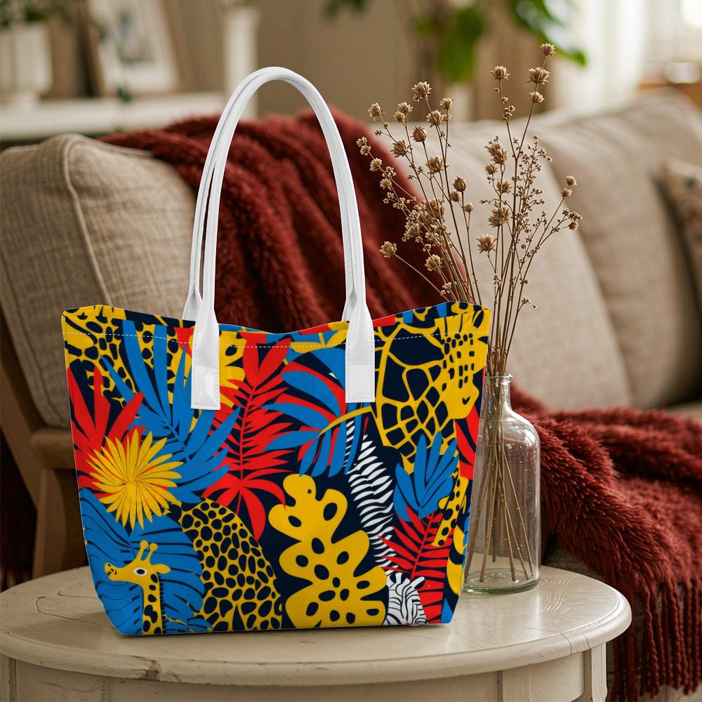 Tropical Animal Print Tote Bag Stylish Large Capacity Carry Handbag