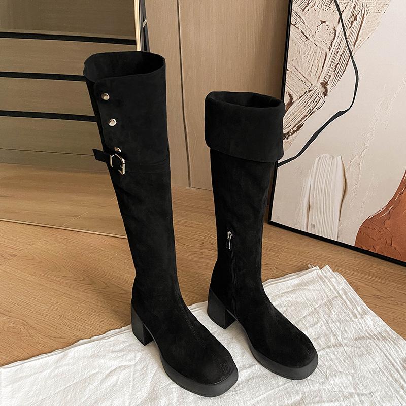! Over-knee boots women's winter new lamb wool elastic boots boots thick high-heeled boots