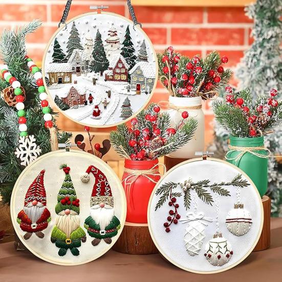 Christmas Embroidery Kit Winter Landscape Embroidery Starter Kit Santa Claus Embroidery Craft Set