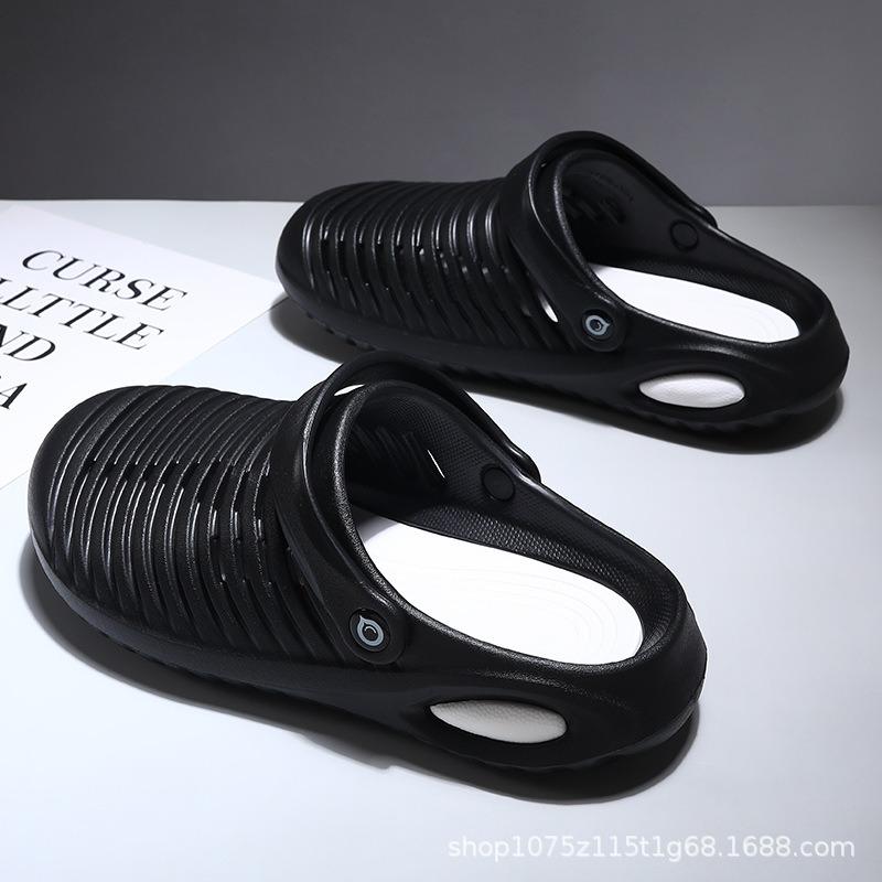 

Летние новые мужские трендовые сандалии для улицы, нескользящая мягкая подошва, дезодорирующие сандалии с отверстием баотоу, мужские пляжные сандалии 44-45 чёрный