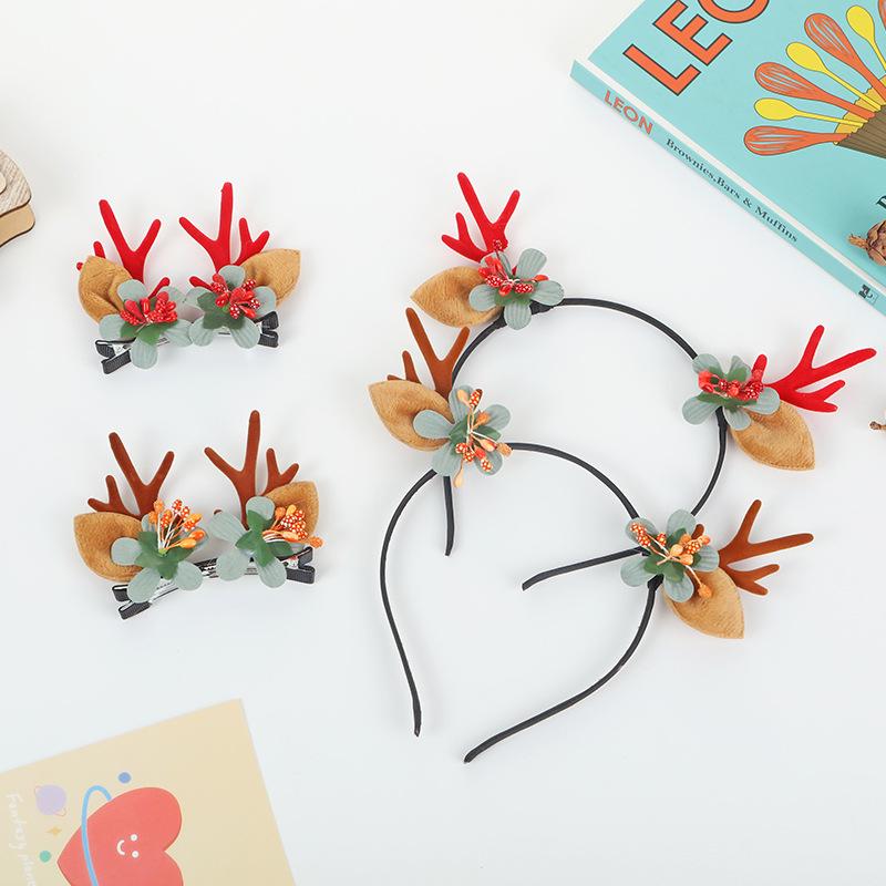 Mori Style Christmas Reindeer Antler Floral Headband for Women