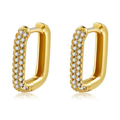 Lusso brillante francese cristallo dorato Cz Donna Orecchini a cerchio Huggies Minimalista Chunky Hoops Orecchino ovale geometrico in ottone