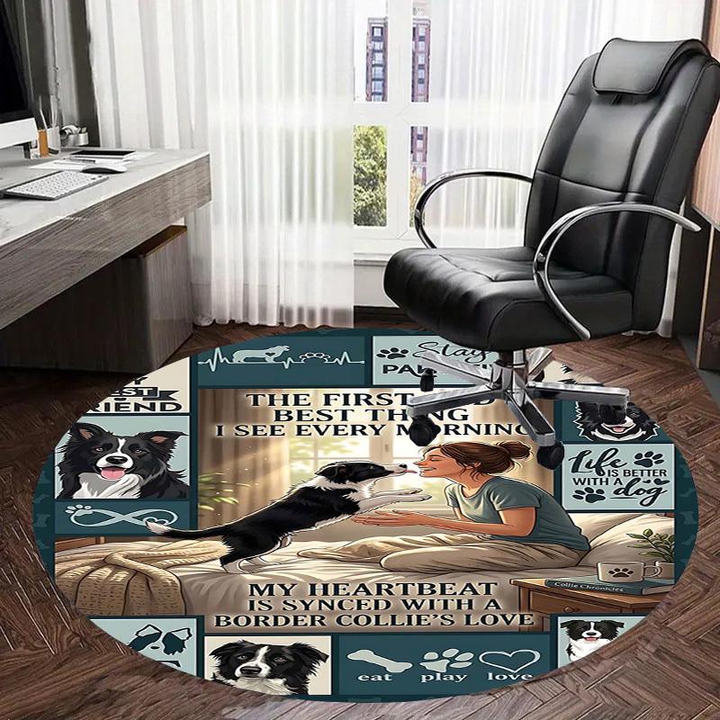 1PC Border Collie Love Non-Slip Floor Round carpet, Office, family, bedroom, Large Area Rug Indoor Rugs, Durable Polyester-L0384