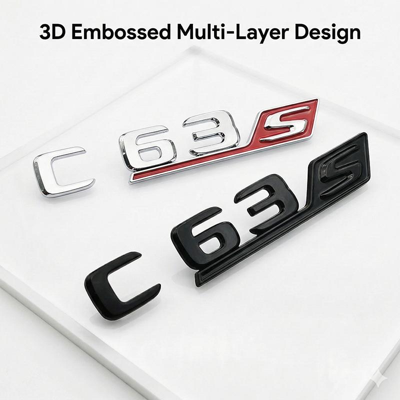 3D C63S Letters Rear Trunk Badge Emblem Decal For Benz W205 C Class C63 S AMG Car Styling Accessories Gloss Black Chrome