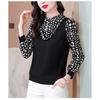 2026 Spring and Autumn Long-Sleeve Slim-Fit Shirt with Ruffled Edge and Printed Design for Women