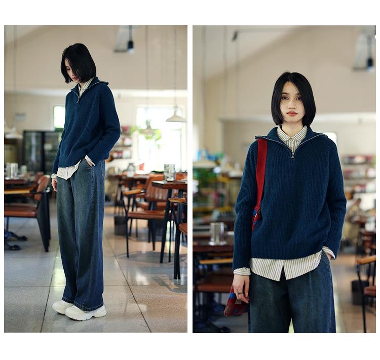 Women's High-Waisted Wide-Leg Jeans - 2025 Retro Hepburn Style for Autumn/Winter