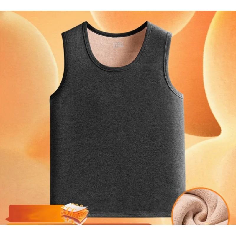 Men's Autumn and Winter Solid Color Sleeveless Warm Undershirt Middle-aged and Elderly Padded and Thickened Cold Bottoming Shirt