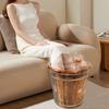 Wooden Foot Massage Bucket 40×40cm - Carbonized Solid Wood Footbath with Massage Beads & Heat Retention for Foot Soaking