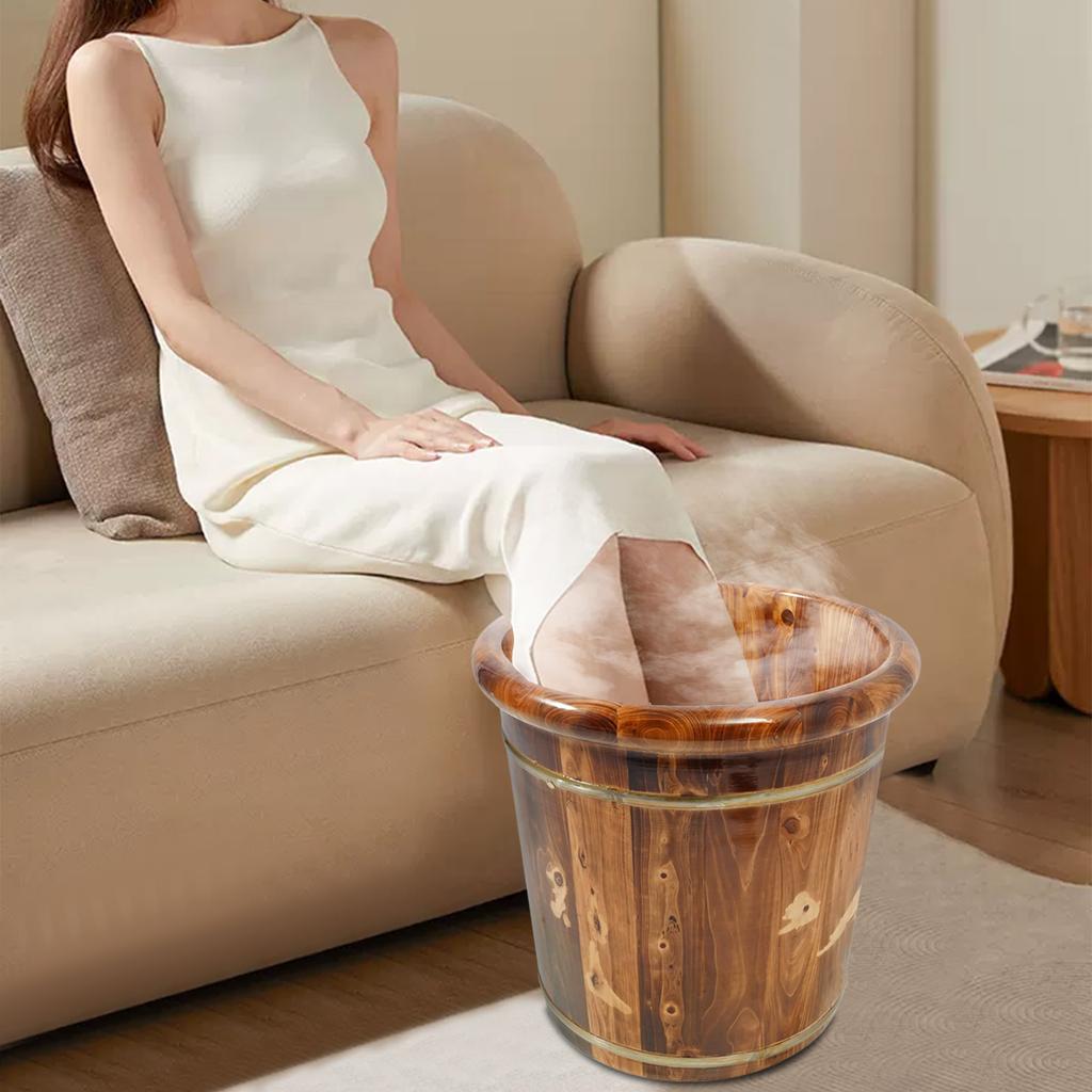 Soothing Cedarwood Foot Soaking Tub with Lid, 40cm Deep Bath Barrel for Relaxation, Home Spa, Aromatherapy, and Epsom Salt Soaks